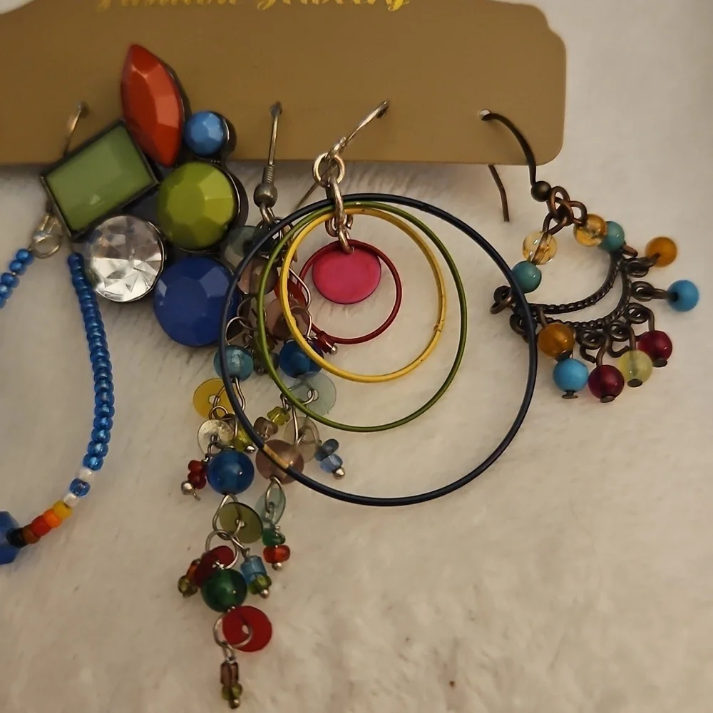 Vintage Six Single Colorful Rainbow Dangle Earrings Set